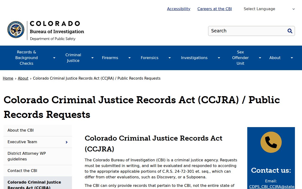 Colorado CCJRA guidance for Weld County arrest records