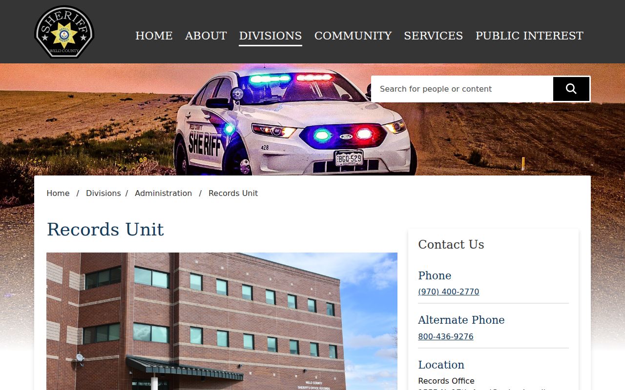 Weld County arrest record request instructions from the sheriff