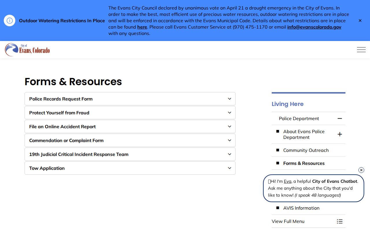 Evans Weld County criminal records police request page