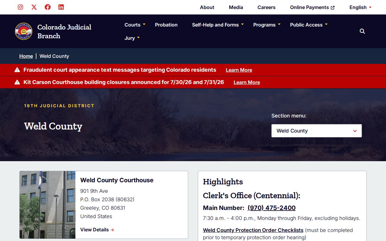 Weld County criminal court case information for Combined Courts