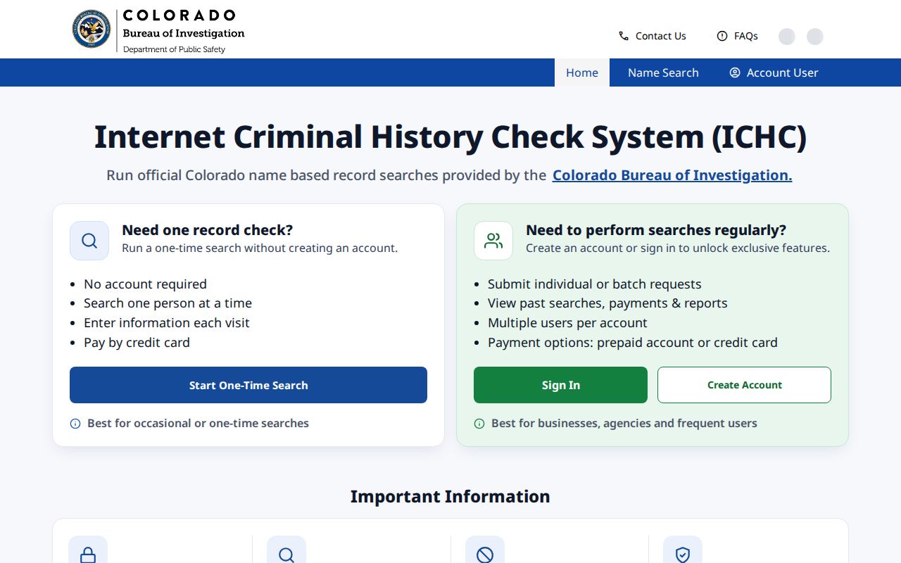 CBI Internet Criminal History Check name search screen