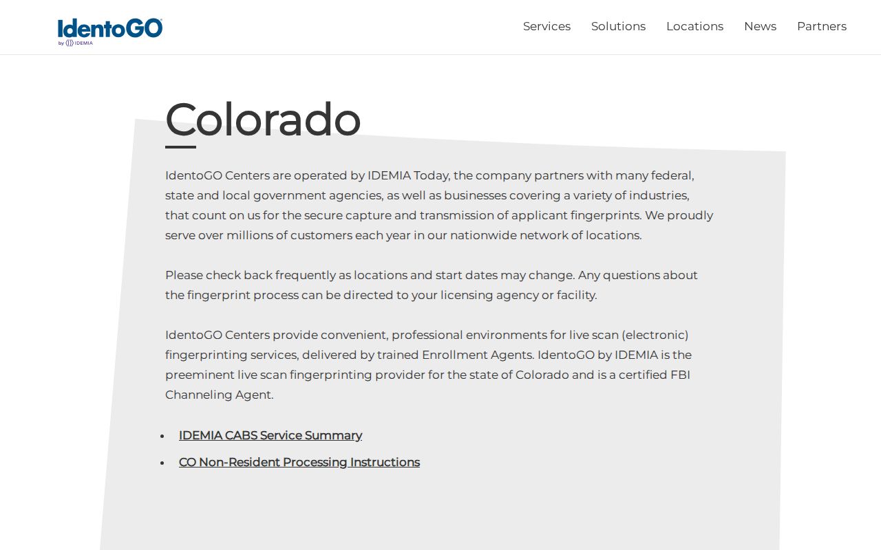 IdentoGO Colorado fingerprint appointment location finder