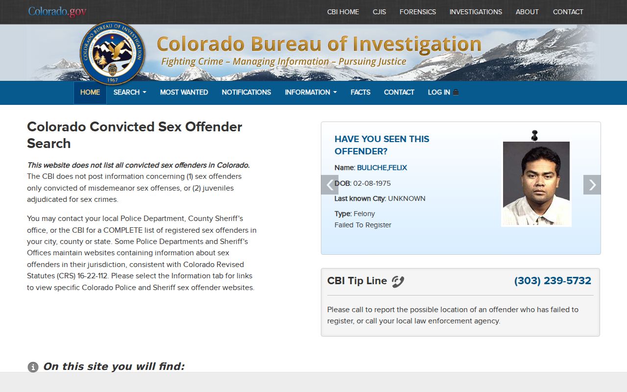 Colorado Convicted Sex Offender Search form used for Weld County searches